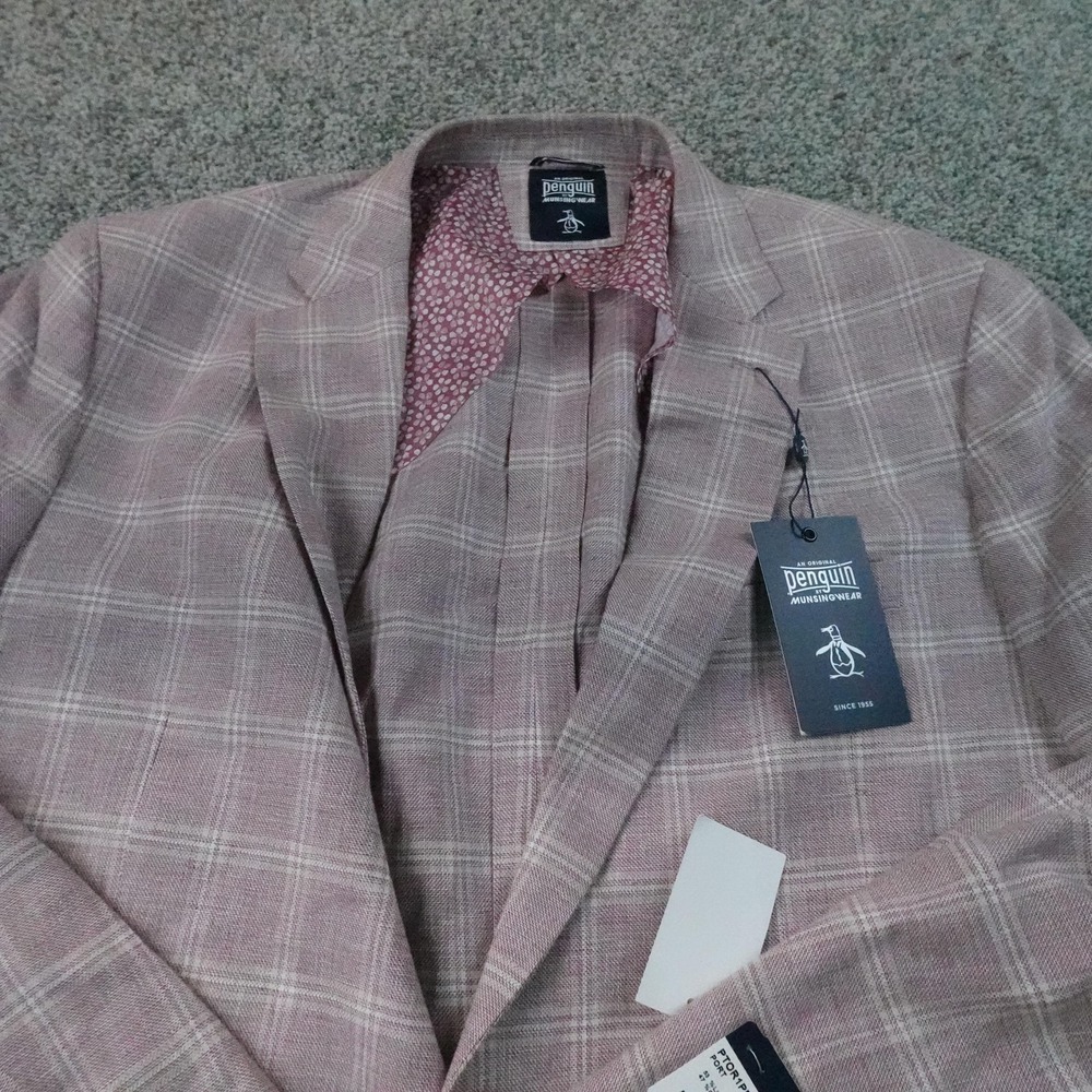 NEW Penguin Blazer Mens 50 Pink Linen Cotton Unstructured Sport Coat Suit Jacket